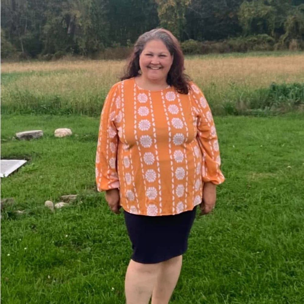 LuLaRoe Vivian Goldenrod Floral Long Sleeve Blouse - Picture 8 of 8